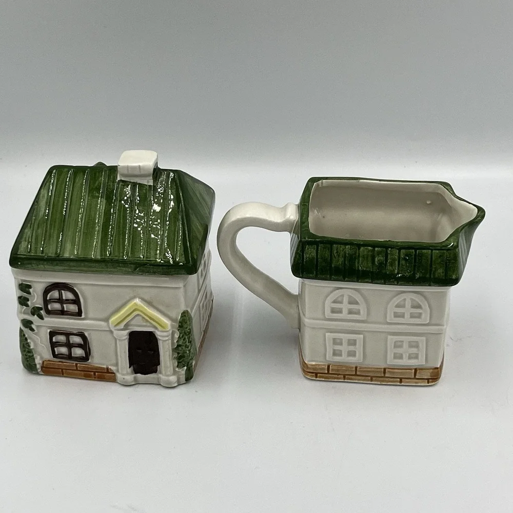Vintage Jay Imports Cottages Ceramic Sugar & Creamer Set‎ Cottage Farmhouse Core